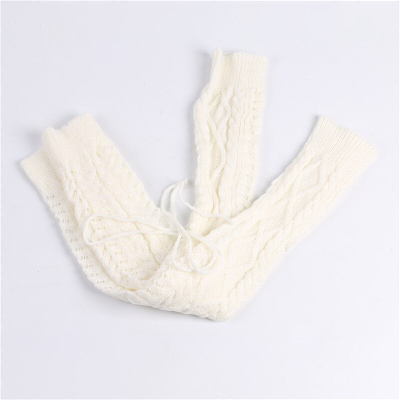 Winter Women Long Leg Warmers Knitted Knee High Stocking Solid Thermal Beenwarmers Ladies Leg Warmers: White