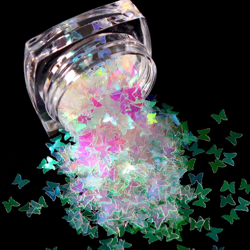 Nail Art Glitter Vlinder Holografische 3D Vorm Shining Decoratie Ultra-Dunne 3Mm Vlinder Confetti Glitter In 3Ml pot Ambachtelijke