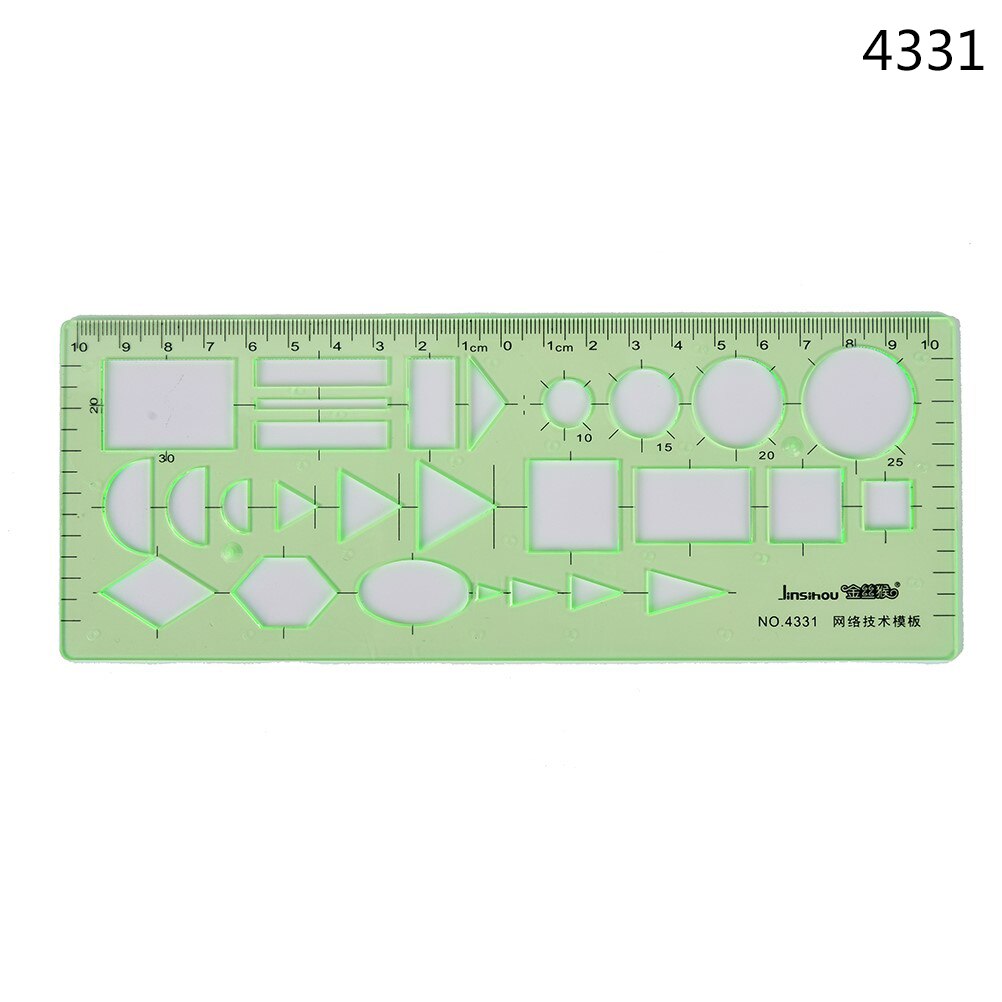 Regla de herramientas de medición de papelería de laboratorio de plástico verde, regla de diez tipos de plantillas, regla de geometría, regla de plantilla de dibujo, suministros escolares 1 unidad: N2