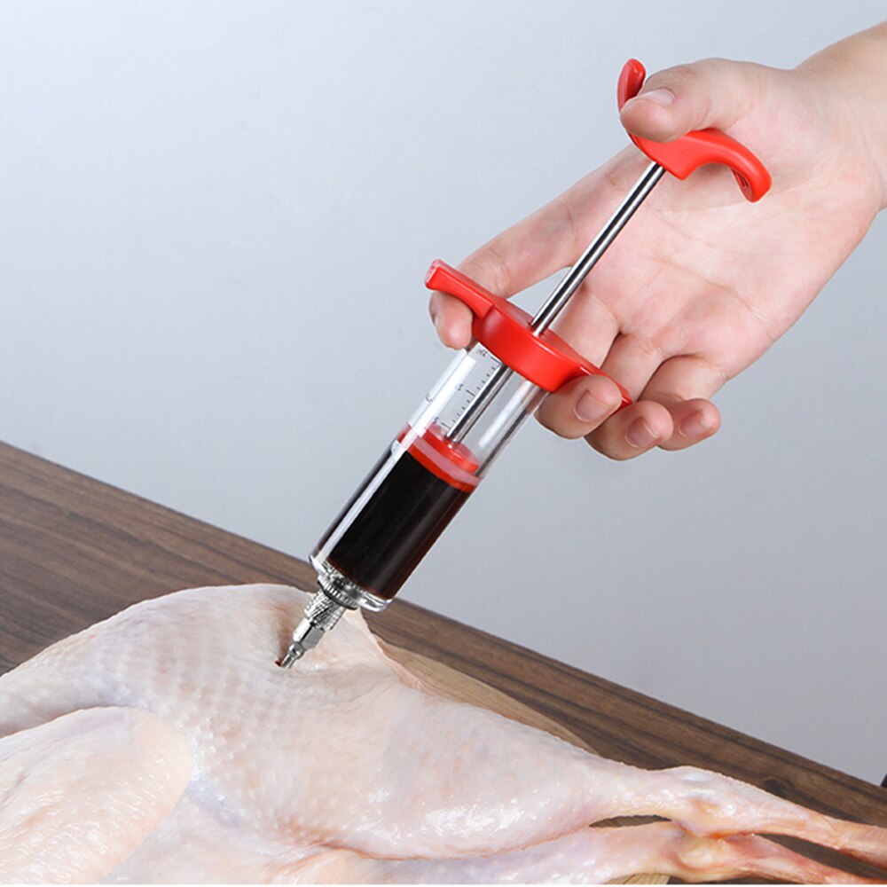 Jeringa de acero inoxidable para carne de barbacoa, jeringuilla para adobo de pavo, especias, salsa de cocina, accesorios para adobo