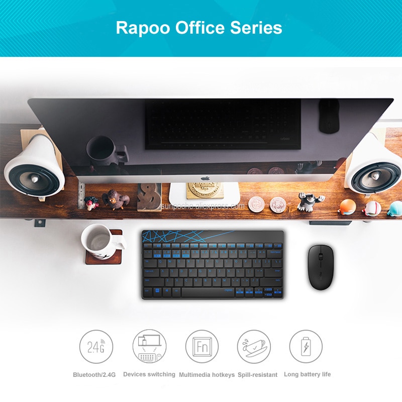 Rapoo 8000M Multi-modus Stille kabellos Tastatur Maus Combo Schalter Zwischen Bluetooth &Ampere; 2,4G Verbinden 3 Geräte für Computer/Telefon