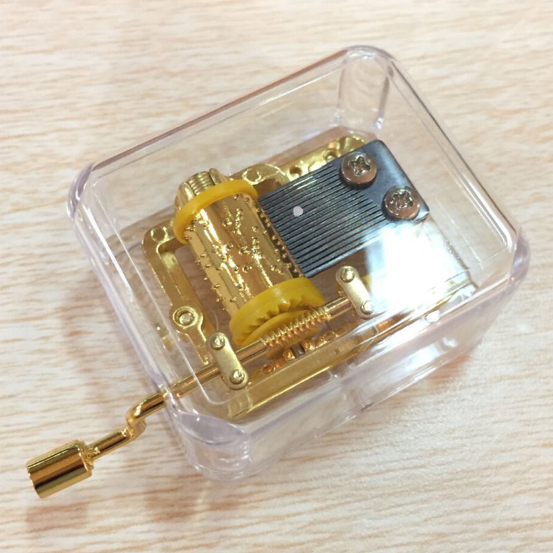 Music Box Lovely Exquisite Clear Acrylic Square Gold Hand Cranked Gurdy 18 Note Happy Birthday Music Box Play Castle In The Sky