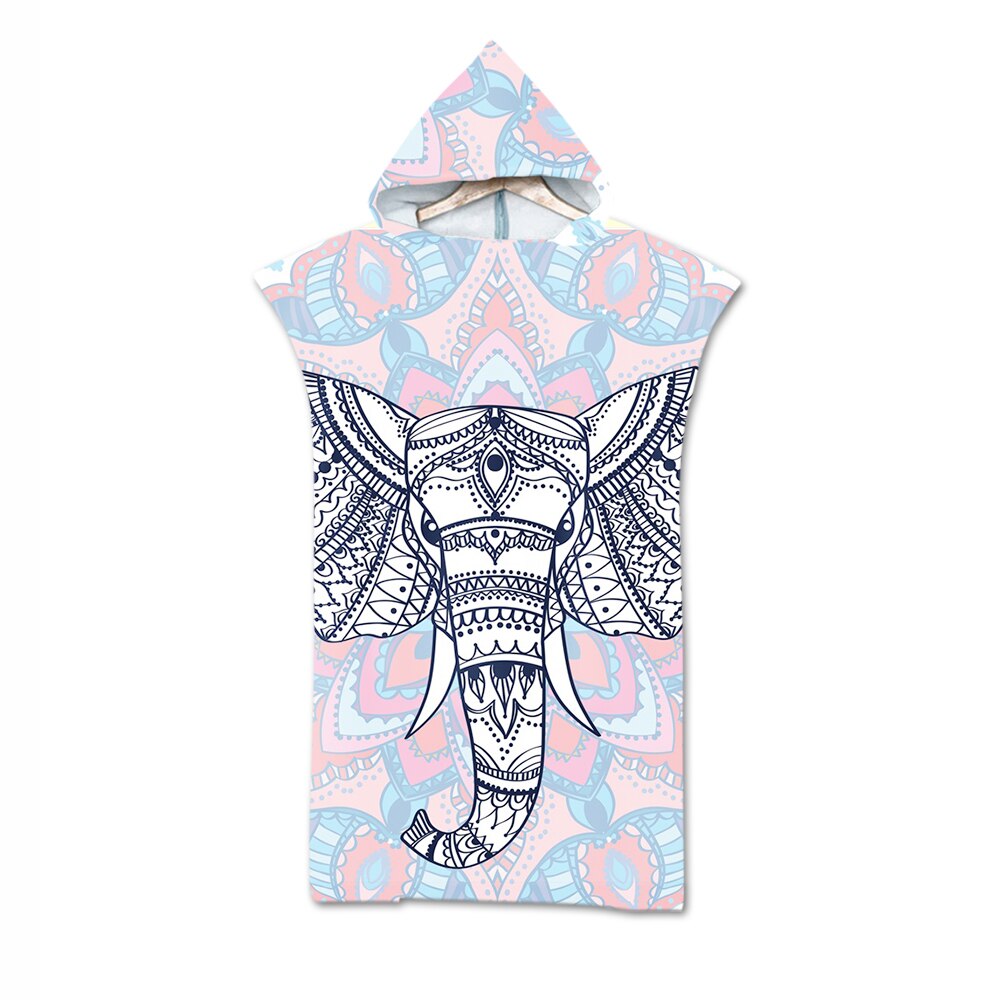 Microfiber Changing Robe Bath Towel Outdoor Hooded Wetsuit Print Elephant Beach Towel Poncho Bathrobe Cloak For Adult Swimming: 12