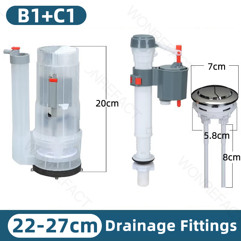 Universal Toilet Tank Replacement Kit Toilet Buttons Toilet Dual Flush Valve Water Inlet Valve Accessories Adjustable Float: Orange