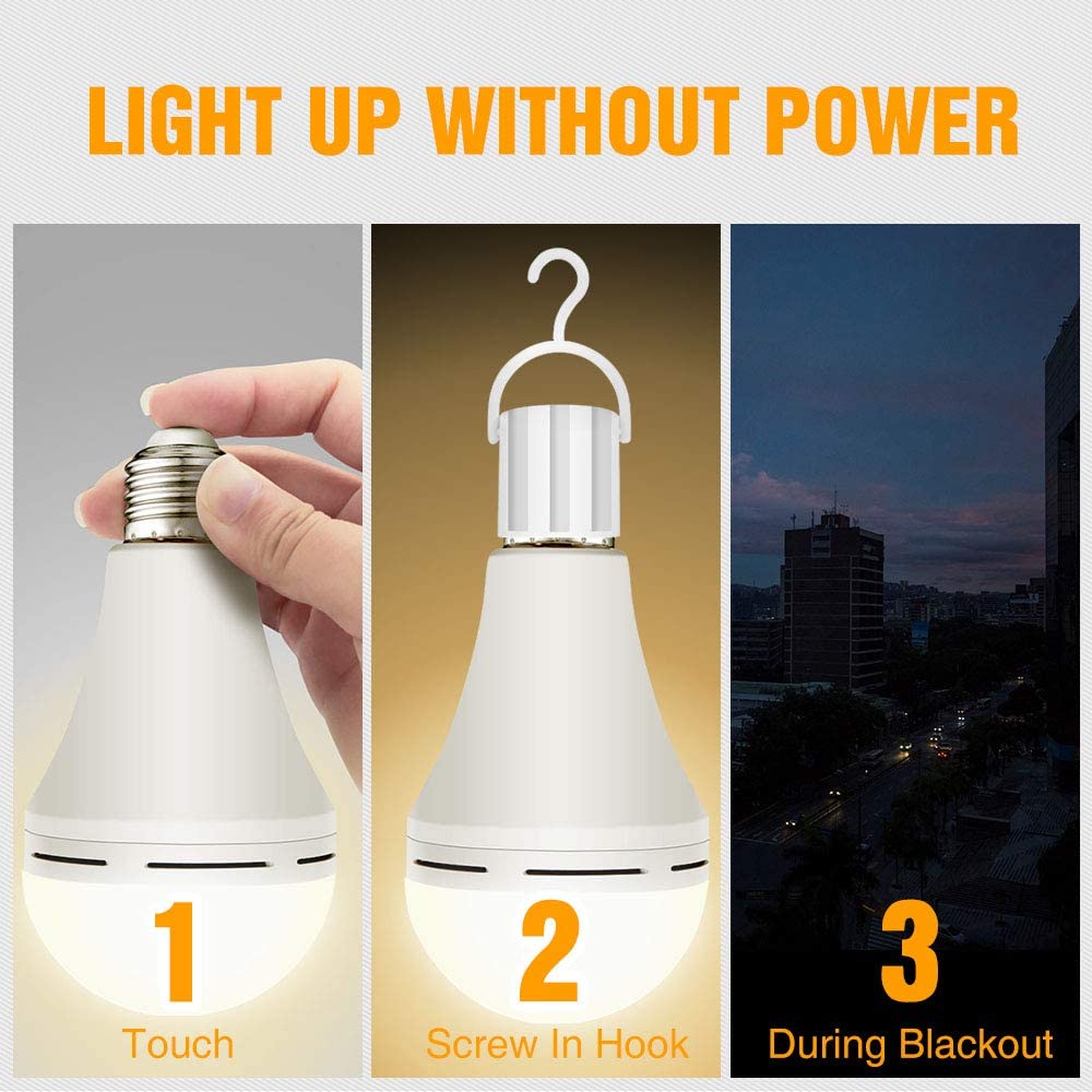 Emergency Rechargeable Light Bulb 3500K Soft White Light Bulbs Stay Lights Up When Power Failure1200mAh 9W LED Light Bulbs