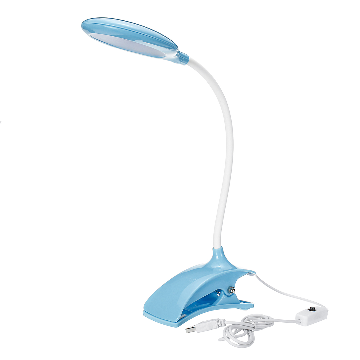 2-IN-1 USB Oplaadbare Led Bureaulamp Flexibele Zwanenhals Touch Tafellamp Clip On Lamp Wit Blauw roze Voor Boek Bed en Computer: Blue