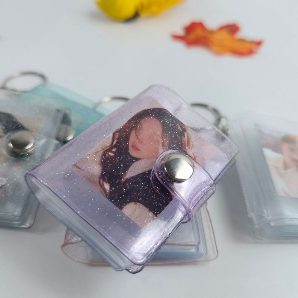 Mit Schlüsselanhänger, Mini-Fotoalbum, Druckknopf, DIY-Aufbewahrung, Fotokartenhalter, PVC, einfacher tragbarer Taschenalbum-Fotosticker