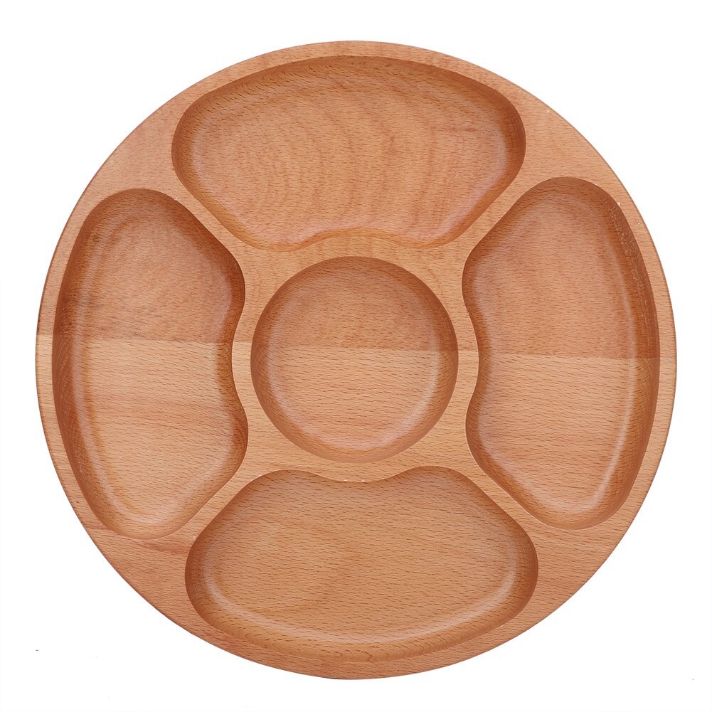 Plato redondo de madera topinn, plato dividido para comida, plato de postre, bandeja de vajilla: 30cm