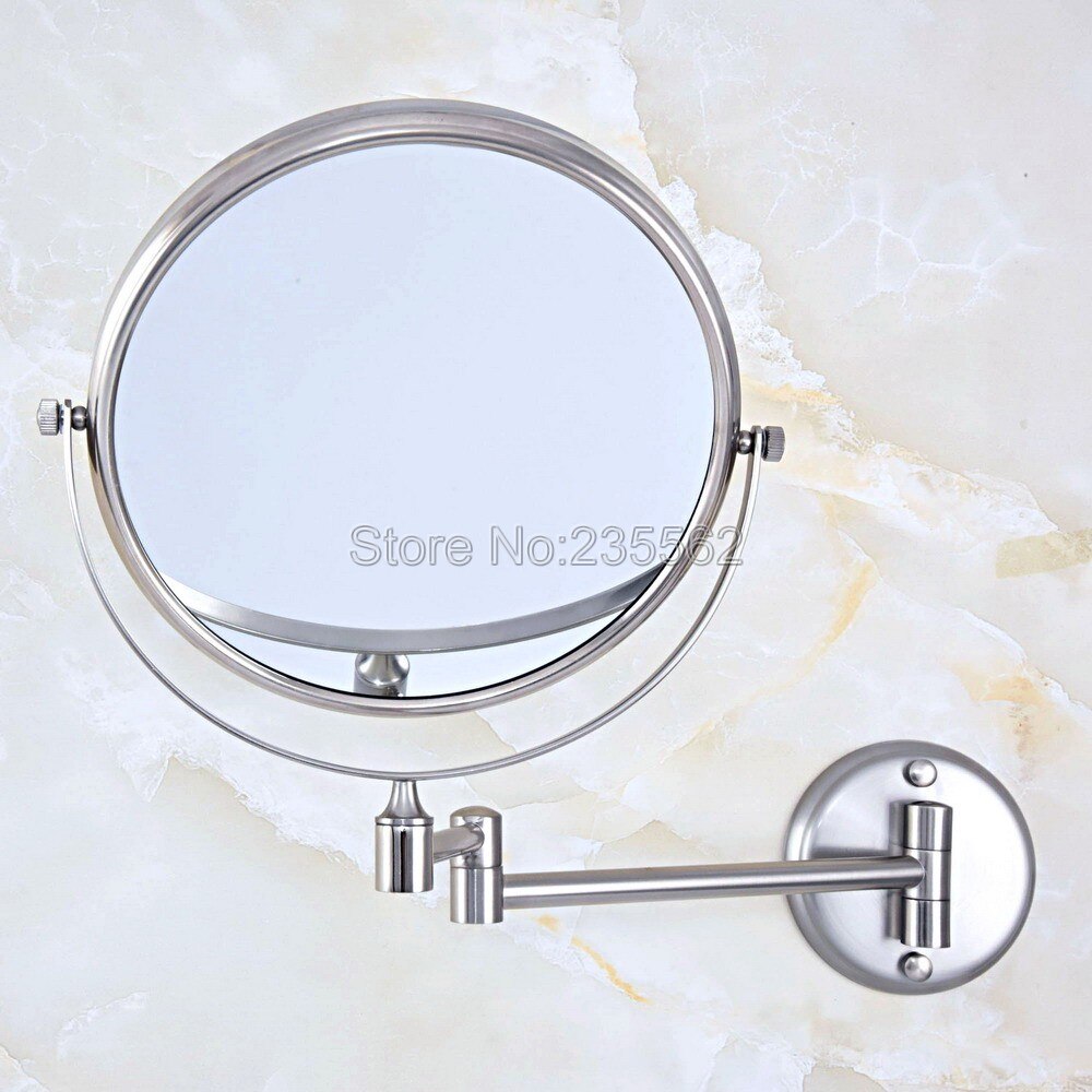 Brushed Nickel Folding Dual Arm Extend Bathroom Makeup mirrors 1:1 and 1:3 magnifier Cosmetic Bathroom Wall Mirror Lba636