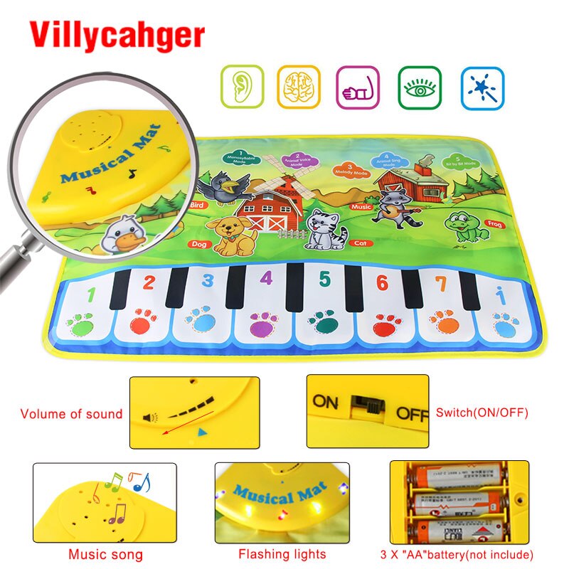 60X37Cm Cartoon Baby Musical Mat Tapijt Met 8 Toetsen Play Touch Piano Mat Baby Muziek Leren Educatief speelgoed Voor Kinderen