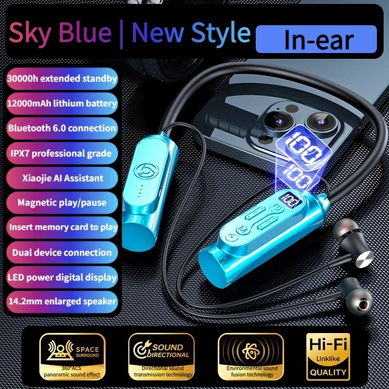 Drahtlose Kopfhörer Nacken büGel Kopfhörer Spielen LED-Anzeige Stereo Sport Headset Halfter wasserdichte magnetische Ohrhörer: verrotten