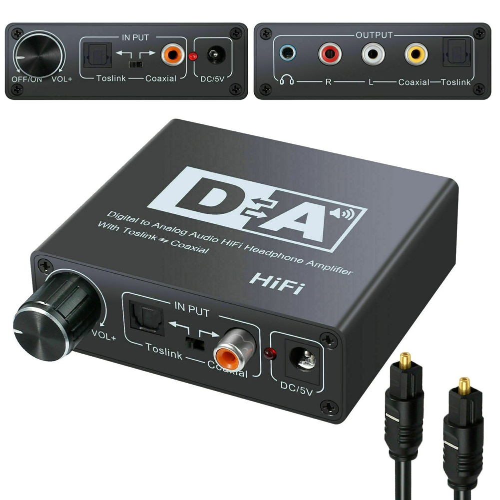 192kHz DAC Digital to Analog Audio Converter with Receiver Optical Toslink SPDIF Coaxial to RCA Audio Decoder 3.5mm Adapter