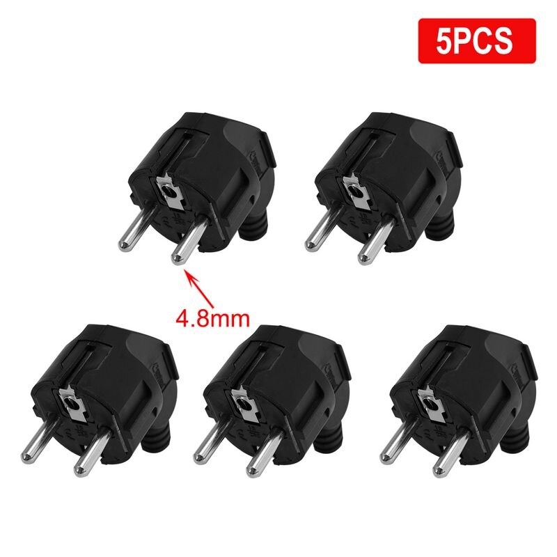 5 stuks eu-herbedradingsstekkeradapters  eu 4.8mm schuko frankrijk duitsland stroomadapters 16a 250v stopcontacten voor verlengsnoerconnector: 5 stuks zwart