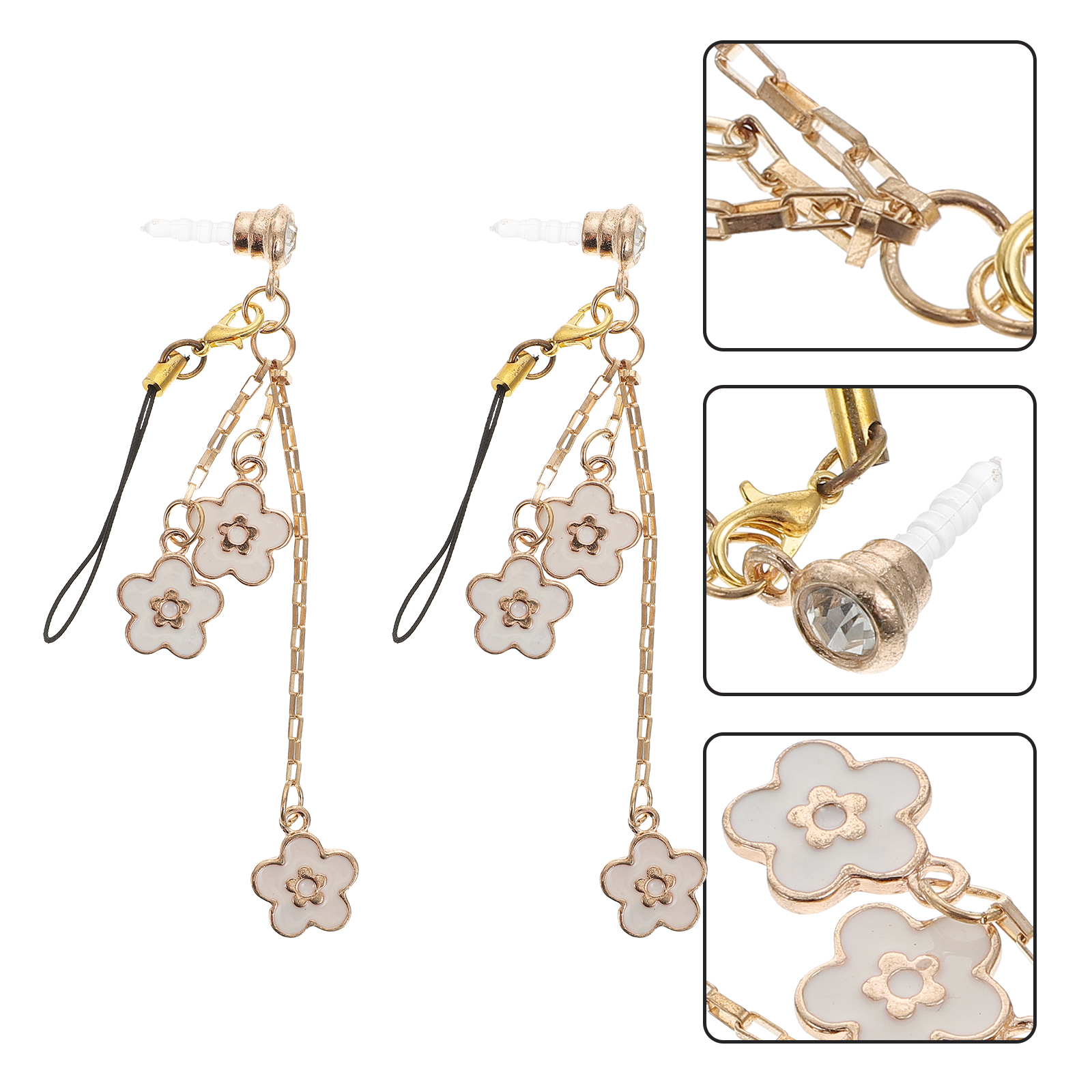 2 pcs delicate earphone jack pendants anti-dust plugs 3.5 mm headphone plugs: White