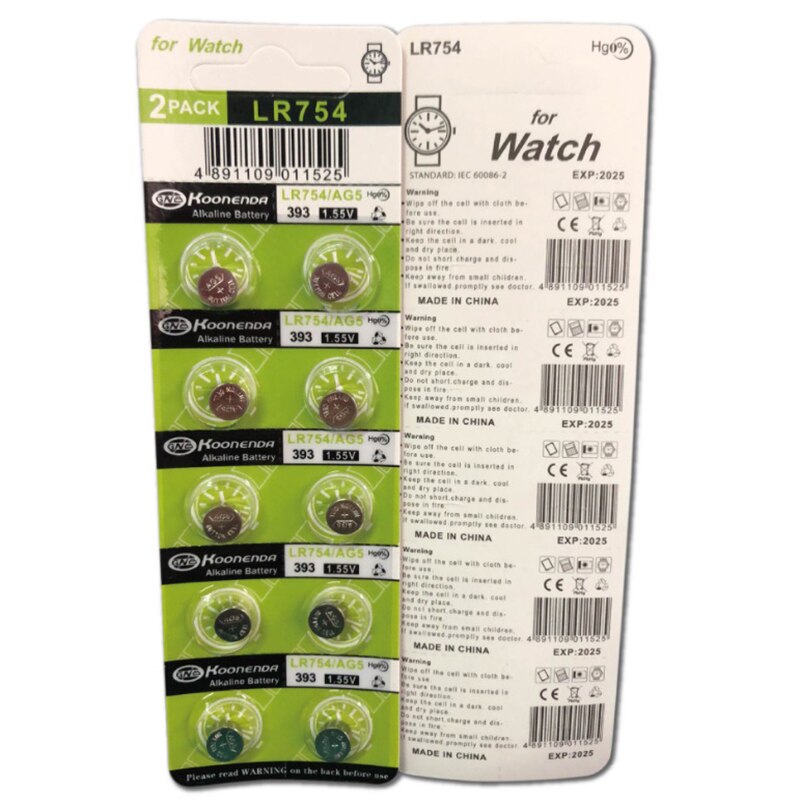 10pcs AG5Button Batterie LR754 393 s 193 Cell Coin Alkaline Battery 1.55V LR48 For Watch Toys Remote