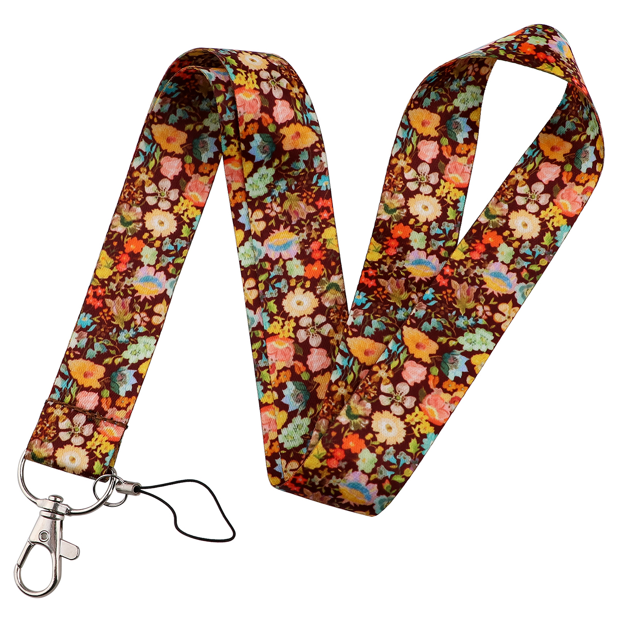 Flowers Series Bright Floral Lanyards Neck Strap Mobile Phone Rope Credit Card Cover Card Sleeve Accessories: Brown