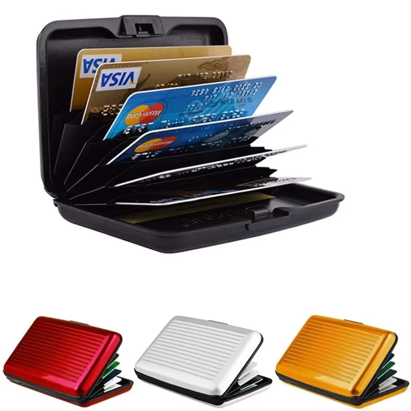 Tarjetero de aluminio para hombre, estuche rígido con bloqueo, billetera, tarjeta de crédito sólida, escaneo Anti-RFID, protección, tarjetero, 1 ud.