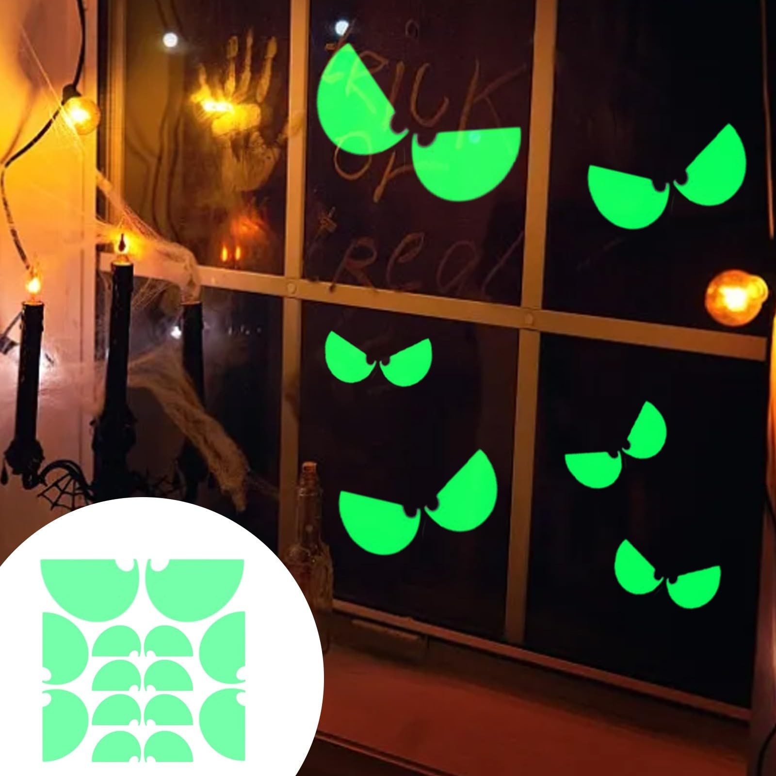 Halloween-lysende veggdekor med øyne som lyser i mørket, vindusklistremerke til halloween-dekorasjon, festutstyr til hjemmet: Rød