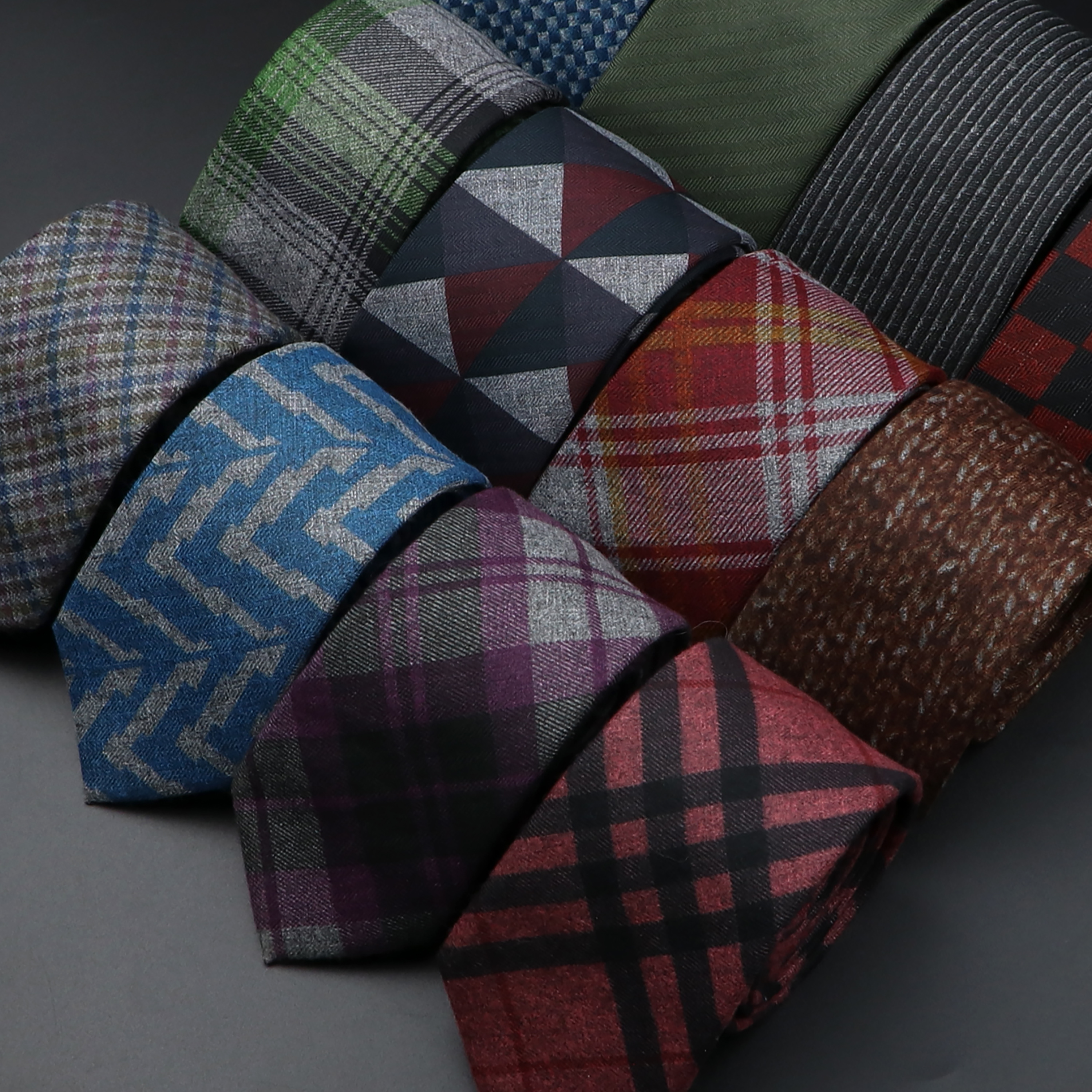 Men's Plaid Tie Cotton Black Grey Red Necktie Handmade Wool Narrow Collar Ties Wedding Business Party Suit Shirt Accessory