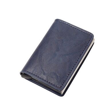 Anti-rfid visitekaartjeshouder rood/zwart/geel/bruin/blauw pu leer + legering creditcardhouder hoesje kaarten komen automatisch omhoog: Blauw