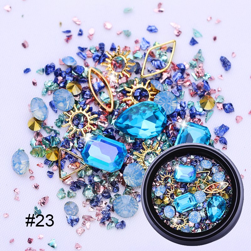 1 stk 3d negle rhinestones sten blandede farverige gør-det-selv-decals med neglebuede pincetkrystaller nail art gør-det-selv dekorationer: 23