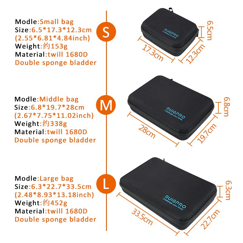 Bærbar bæretaske lille stor størrelse tilbehør opbevaringstaske til gopro go pro hero 3/4/5/6/7/8 sjcam  m20 sj6 sj7 actionkamera