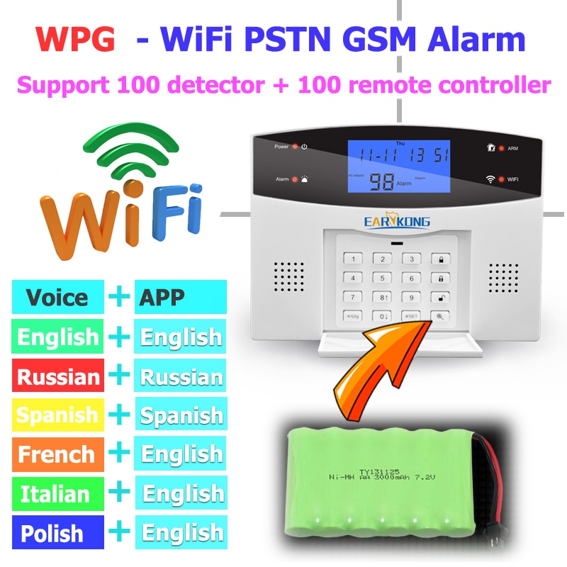 Wifi GSM Home Burglar Alarm System 433MHz Detector Alarm Support Telephone Line PSTN & SIM Card Voice Intercom Wifi APP Relay