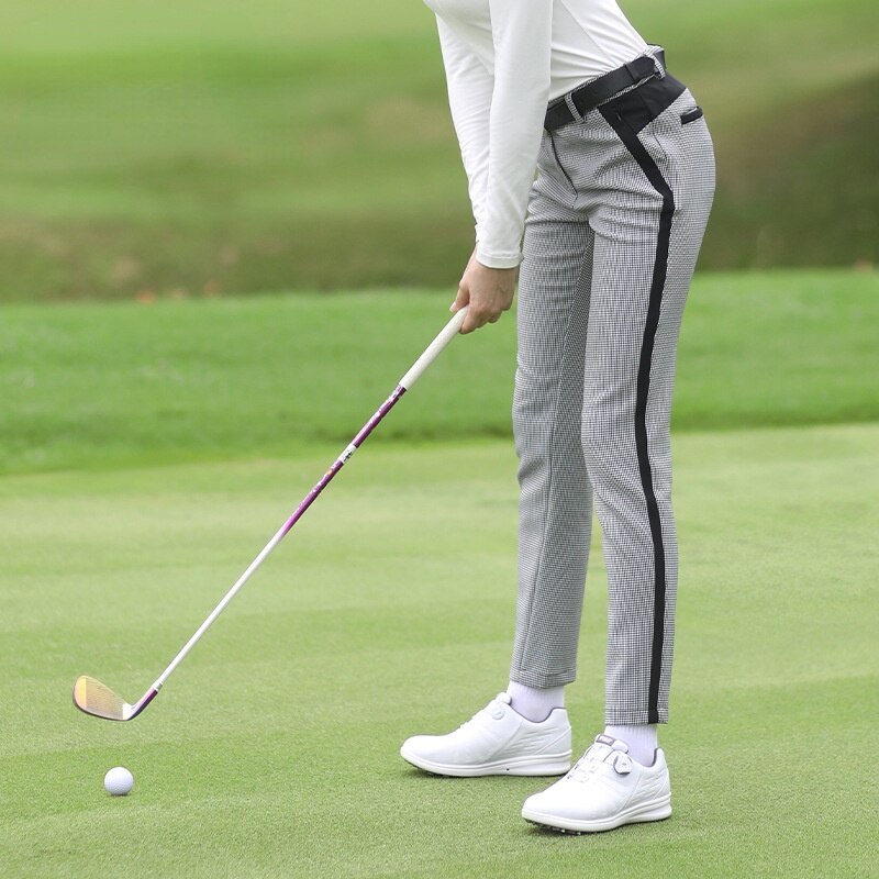 PGM-Pantalones deportivos a cuadros para mujer, ropa de Golf para otoño e invierno, pantalón de chándal ajustado y cálido, de cintura alta, se puede poner una camiseta de Golf
