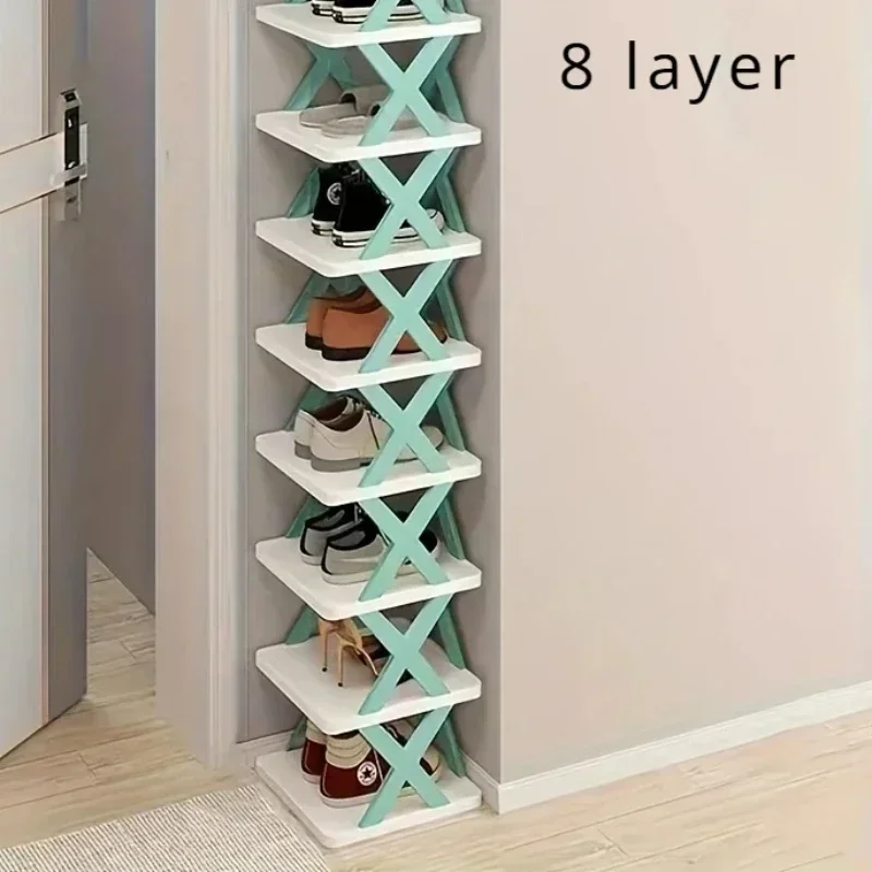 2-9 Tiers Vertical Shoe Rack with Shoe Bags, Adjustable Narrow Shoe Storage Organizer, Space Saving Stackable Tower Shelf: light green