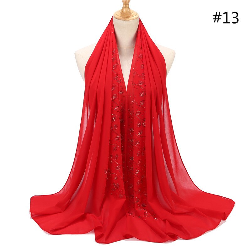 NEUE frauen strass Chiffon-feste farbe muslimischen kopf schal schals und wickelt pashmina bandana weiblich foulard hijab speichert: 7