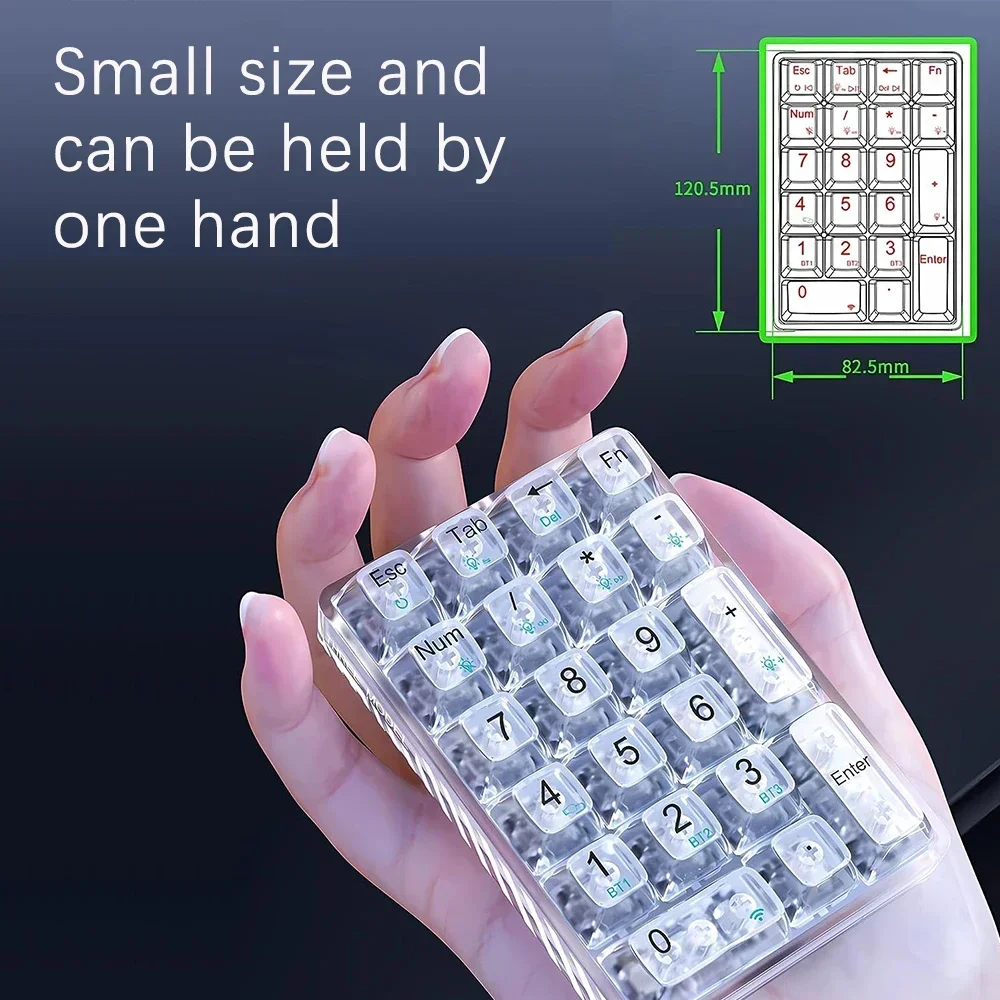 AULA F21 Wireless Numeric Keypad White Backlight Transparent Mini Numeric Keyboard 21 Keys Bluetooth Mechanical Gamer NumberPad