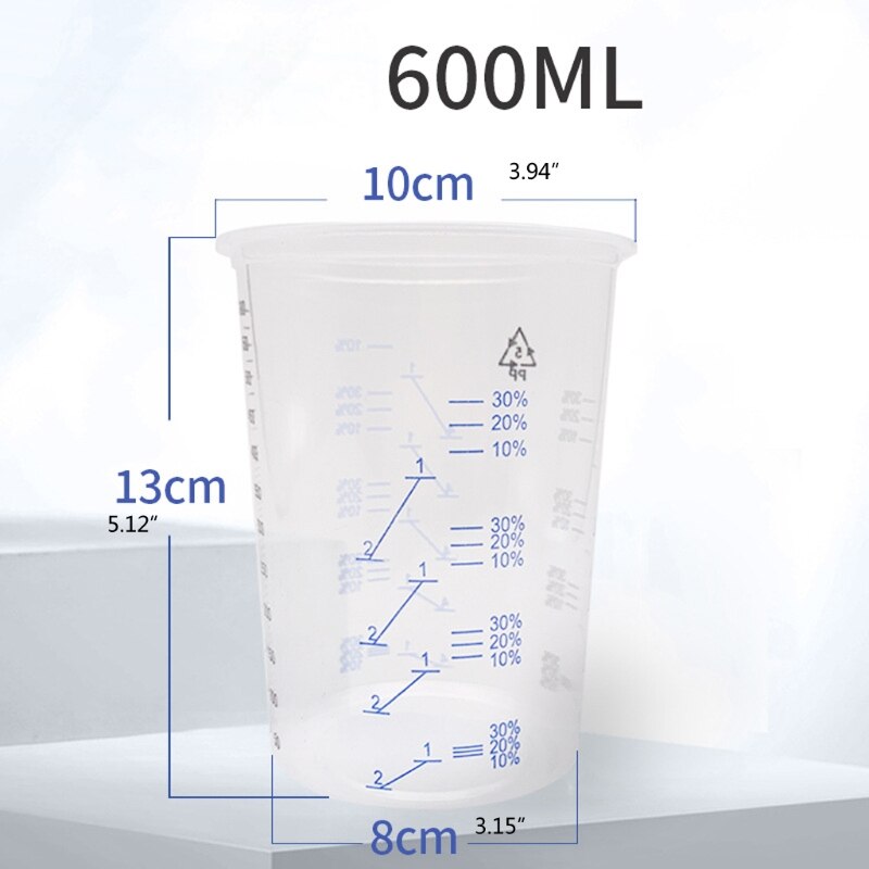 50 st engångsklar graderade plastblandare för färg uv -harts epoxi 20 oz 600ml mätförhållanden 2-1 3-1 4-1