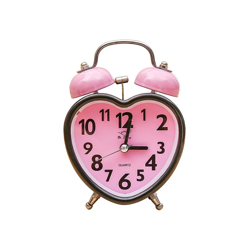 Heart Shape Double Bell Alarm Clock No Ticking Twin Bell Alarm Clock with Nightlight for Kids Girls Bedrooms (Pink)