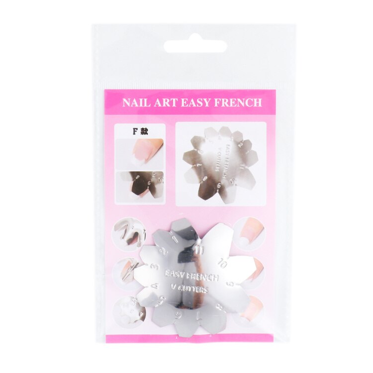 Pochoir pour faux-ongles français, modèle de d'ongles français, ombre ovale en V, coupe-bordure, outil d'art des ongles multi-tailles NF1834, 1 pièces: F Silver