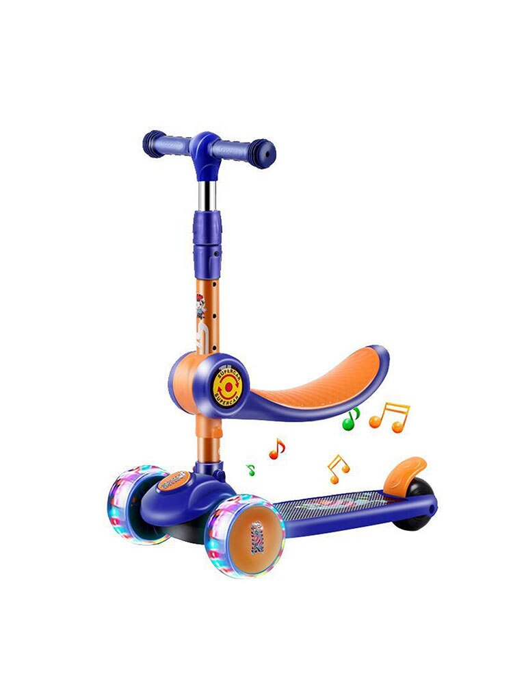 Kids 3 Wheel Kick Scooter 2 in 1 Folding Children's Scooter 3-8 Years Old Three Wheel Flashing Scooter Swing Scooter Sliding Sco