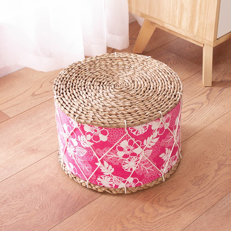 Nordique Simple fait main Futon coussin japonais Tatami paille tissu tabouret rembourré rond baie fenêtre bohème tapis: 03 / 30x30x20cm