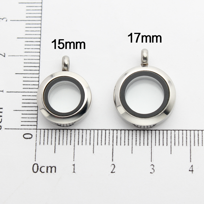 Mini médaillon flottant à mémoire de forme, médaillon rond en acier inoxydable, médaillon torsadé en verre adapté aux chaînes de colliers et de bracelets, 15mm 17mm, 1 pièce
