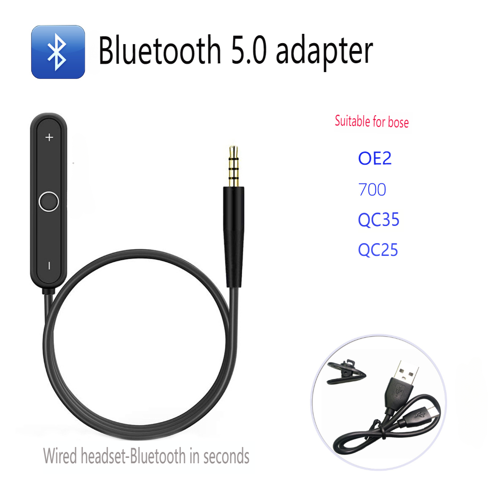 Écouteurs stéréo Bluetooth 5.0, adaptés au casque BOSE OE2, câble Bluetooth QC15 pour QC25 pour QC35 pour AE2 pour QC3 pour 700: TRANSPARENT