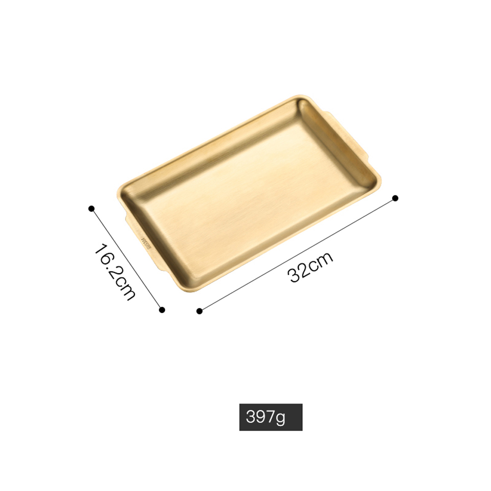 Tykk rustfritt stål serveringsfat restaurant fisk grillspyd sjømatte sushi tallerken rektangulær stor flat oppbevaringsbrett: Gylden -32cm