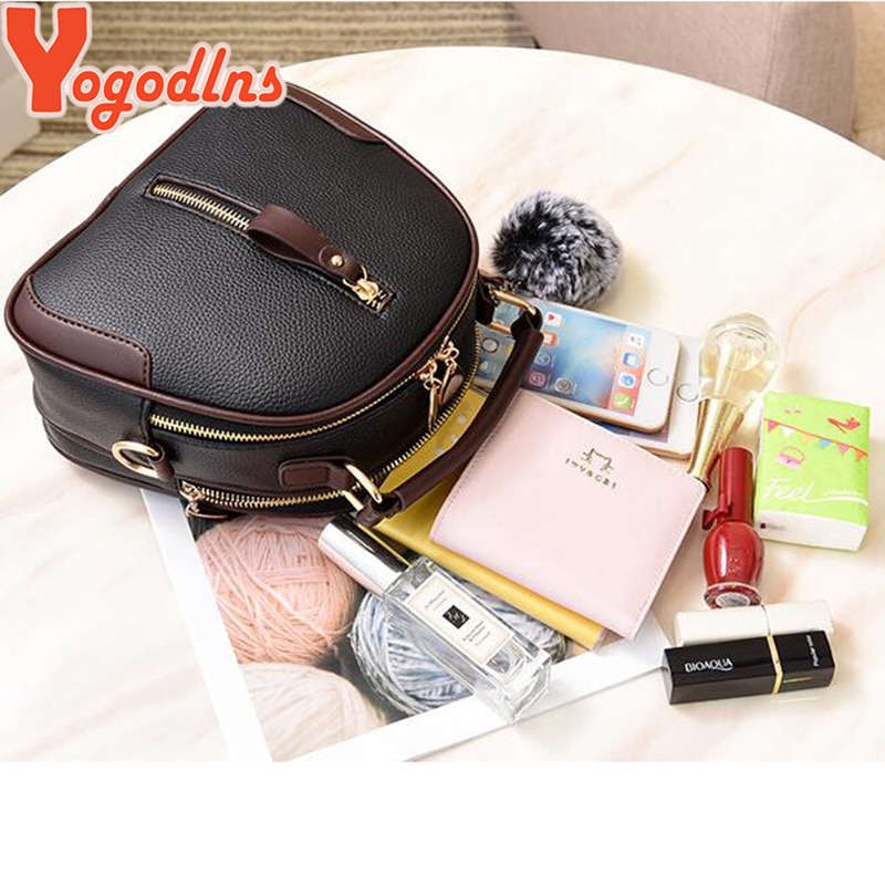 Yogodlns Solid Color Women Shell Bag Portable Shoulder Bag PU Leather Female Bag With Gray Hair Ball