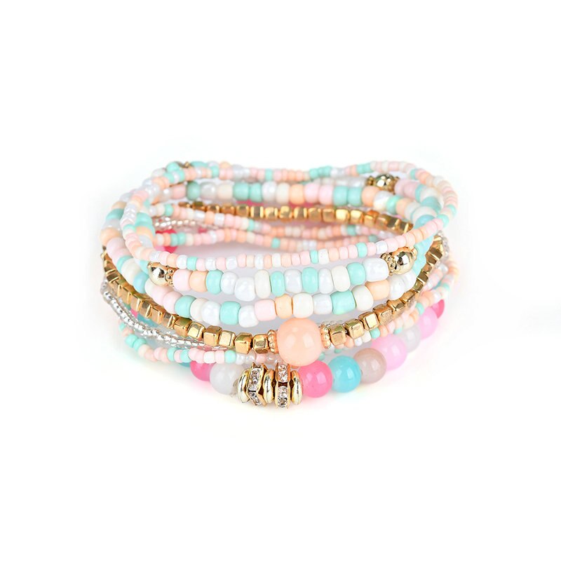 Smykker mutilayer perler armbånd & armbånd til kvinder boho elastisk farverig strand armbånd pulseras mujer femme: Farverig