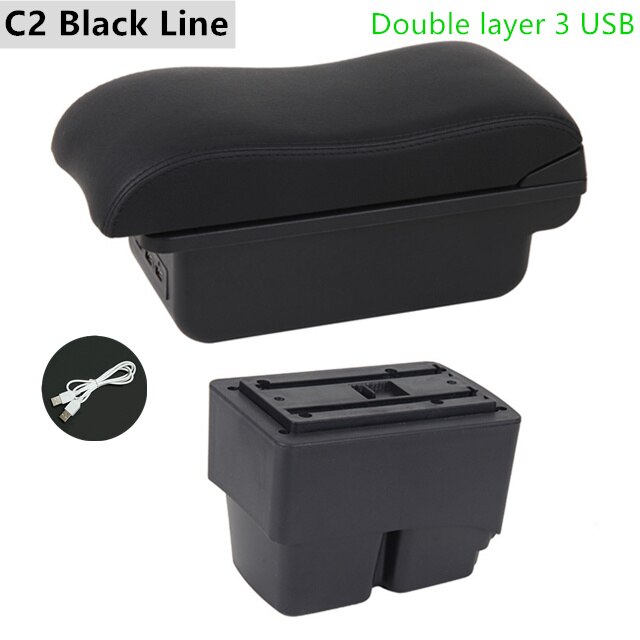Armrest Box for Ford Fiesta Kaptur Leather Arm Rest Center Console Storage USB Car Accessory: C2 Black Line