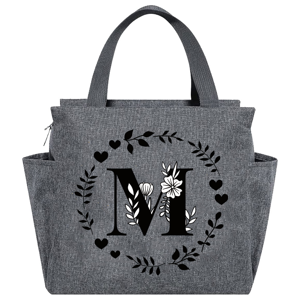 Lunch Bag Aesthetic Thermal Bag Grey Color Pocket Cute Sweet Garland Letter Series Printing Tote Food Storage Bag Convenient Kid: MULTI