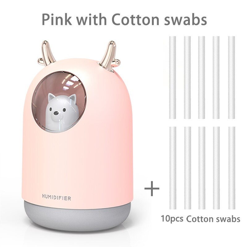 Air Humidifier 300ML Cute Rabbit Ultra-Silent USB Aroma Essential room Car LED Night Lamp Air Purifier Mist Maker Air Fresher: Pink and 10 filters