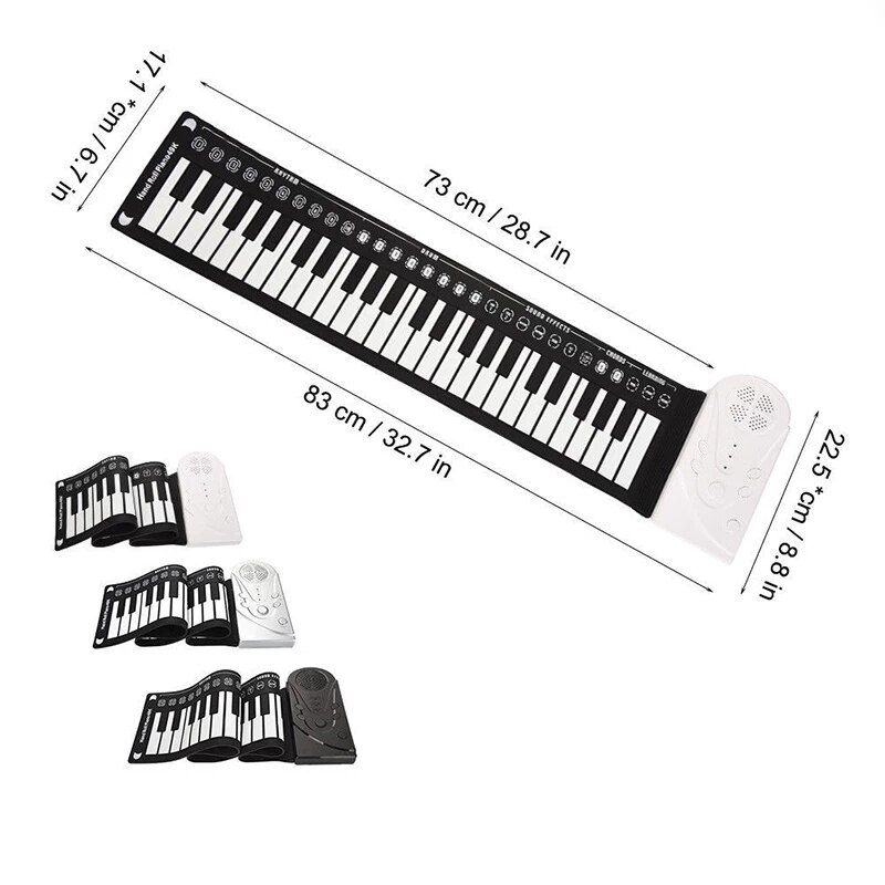 Portable 49-key Folding Electronic Piano Flexible Hand Roll Keyboard for Children Beginner: White