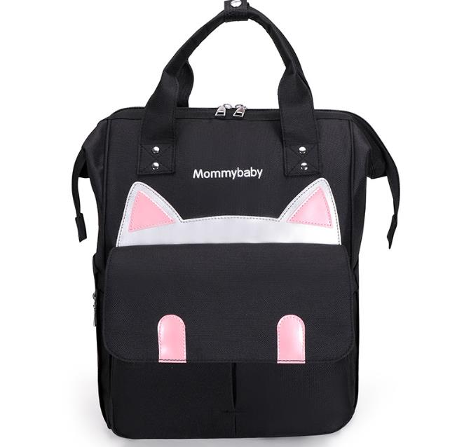Cartoon Bear Diaper Bag Mummy Backpack Large Capacity Baby Stroller Bag Waterproof Oxford Handbag Maternity Nursing Nappy Bag: Black cat