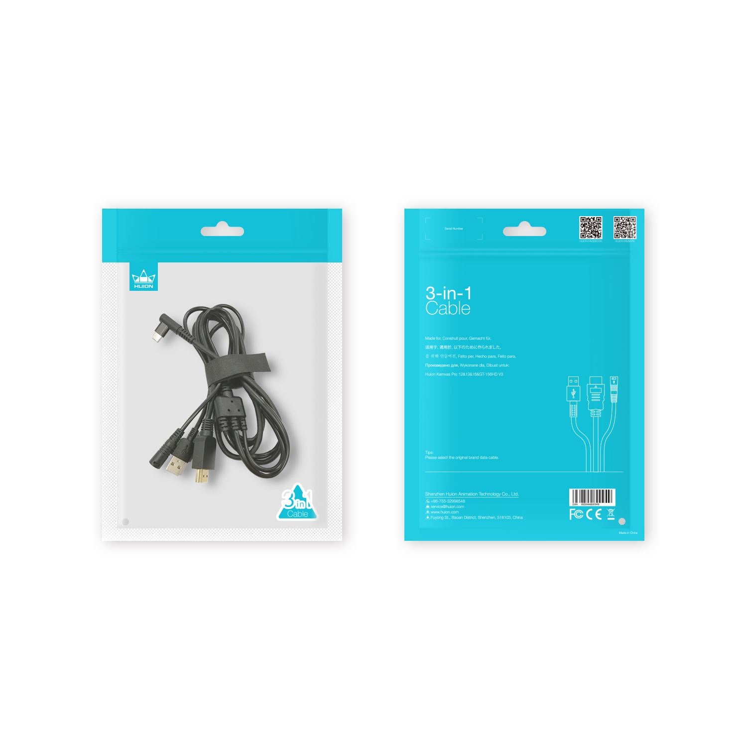 Huion 3 in 1 kabel  cb01 kompatibel med kamvas pro 12 kamvas pro 13 kamvas pro 16 pen tablet-skærm