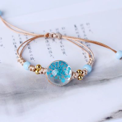 Flor seca romántica japonesa y coreana, cristal transparente, cerámica, cuerda de nailon anudada, pulsera de mujer, símbolo de la feliz: 7