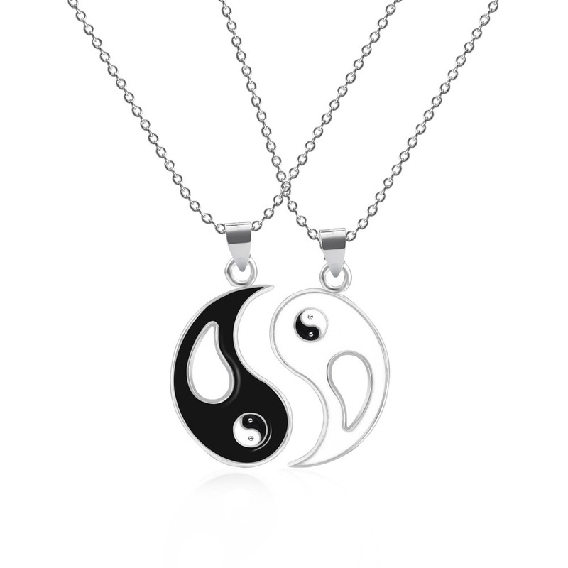 2/4 Uds Tai Chi Yin Yang pareja pulseras collares conjunto colgante pulsera de cadena trenzada ajustable pulseras de amante a juego gargantilla
