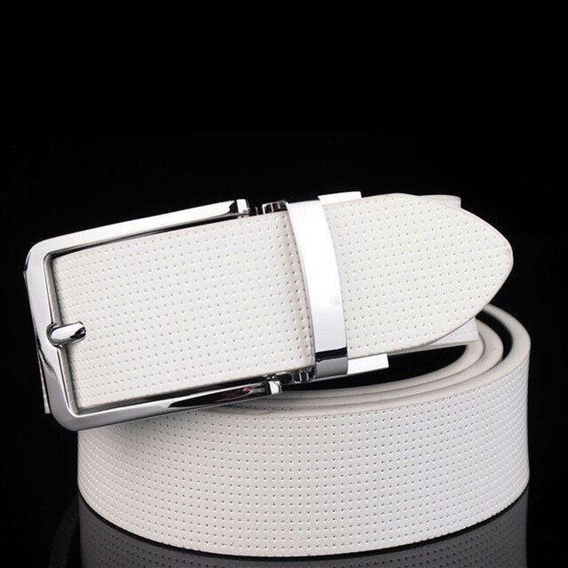 Best YBT Men Imitation Leather Belt Alloy Pin buckle Belt Rotating Buckle Simple Retro Wild Business Young Double-sided Belt: B Black white / 115cm